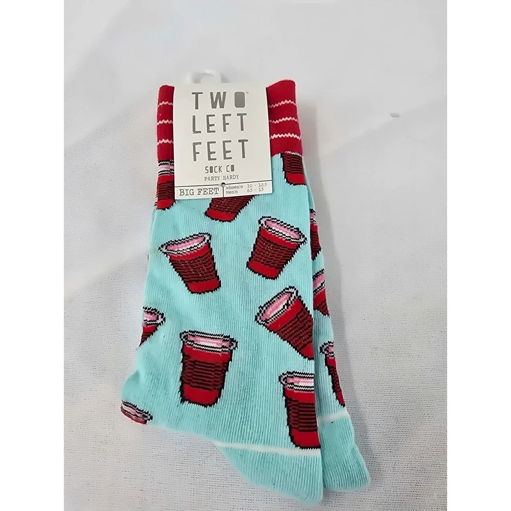 Two Left Feet Sock Co Party Hardy Red Cup Socks Blue Big Feet Mens 8.5-13 NEW